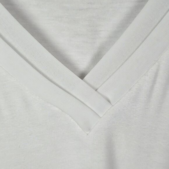 Blouse Top Tee S White V-Neck Sheer Short Cap Flutter Sleeve Pullover Relaxed - Picture 6 of 8